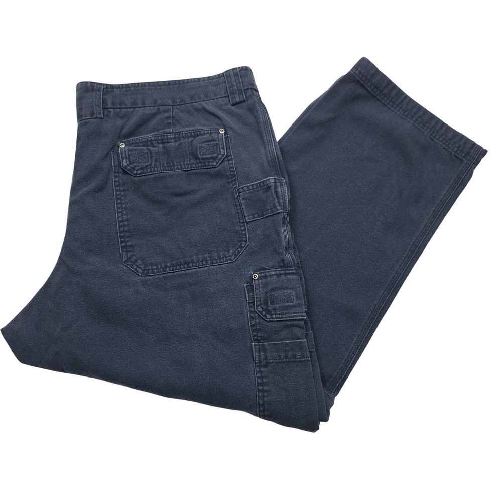 Duluth Trading Co Navy Blue Fire Hose Cotton Cargo Work Pants 46x32 Mens